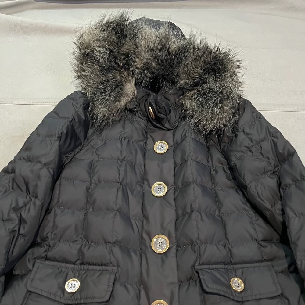 VTG Y2K Juicy Couture Black Quilted Double Down Puffer Jacket Faux Fur Hoodie S - Picture 3 of 9